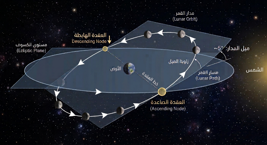 مخطط العقدتين القمريتين ومستوى الكسوف